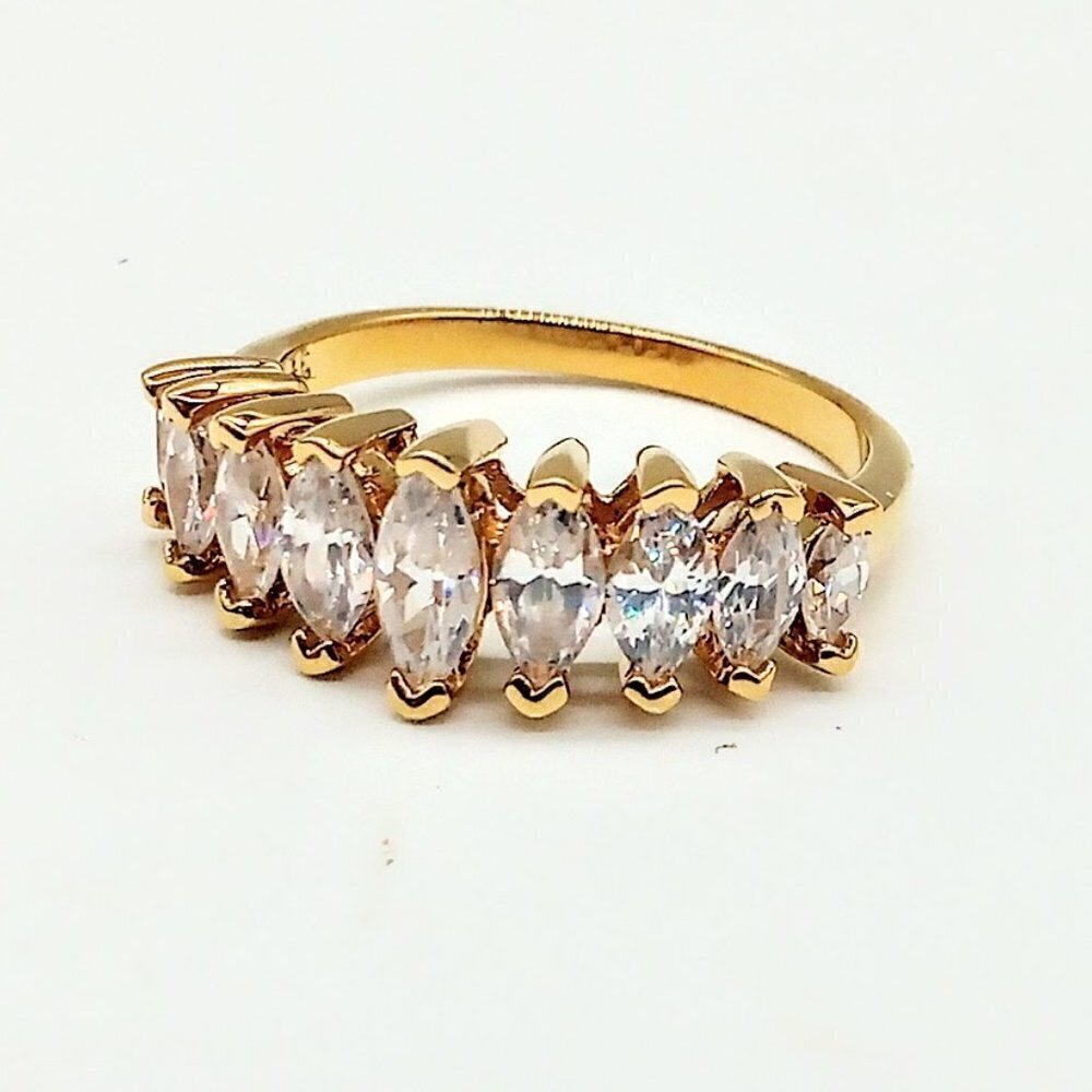 Gold-Plated 925 Sterling Silver 9-Stone CZ Band Ring